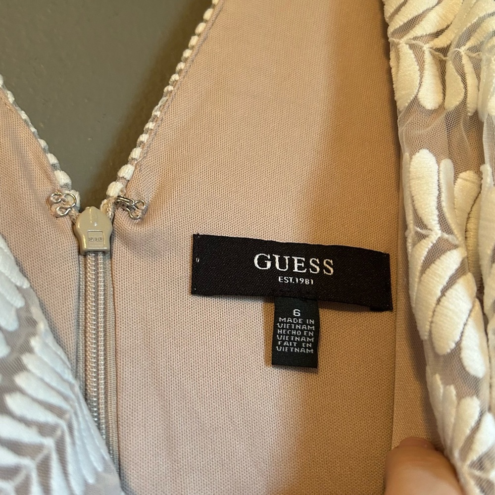 Guess Tan and White Ruffled Bodycon Midi Dress - Picture 8 of 14